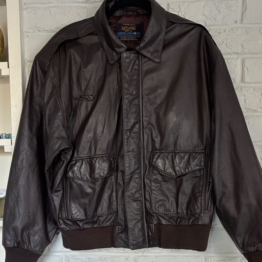 Vintage American Born Type A2-L Size Large Flight Bomber Brown Leather Coat